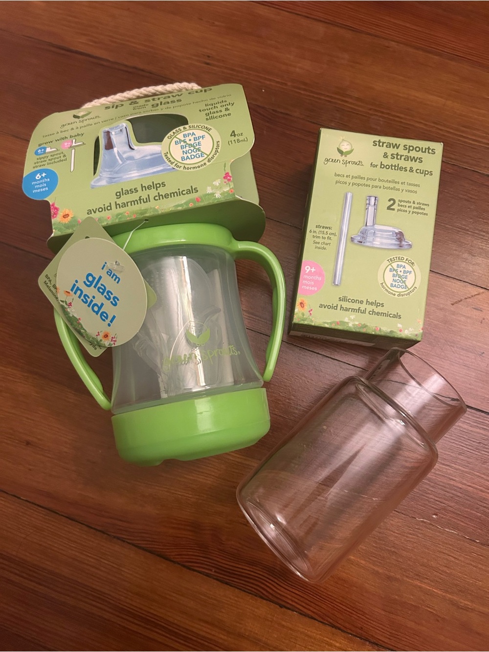 Green Sprouts Sip & Straw Glass Cup With Extra Pieces NIB